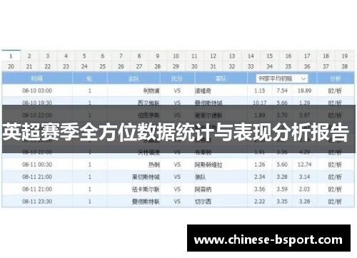 英超赛季全方位数据统计与表现分析报告 
